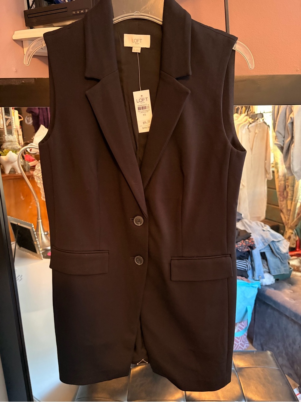 LOFT Black Sleeveless Long Blazer Vest - NWT- XS
